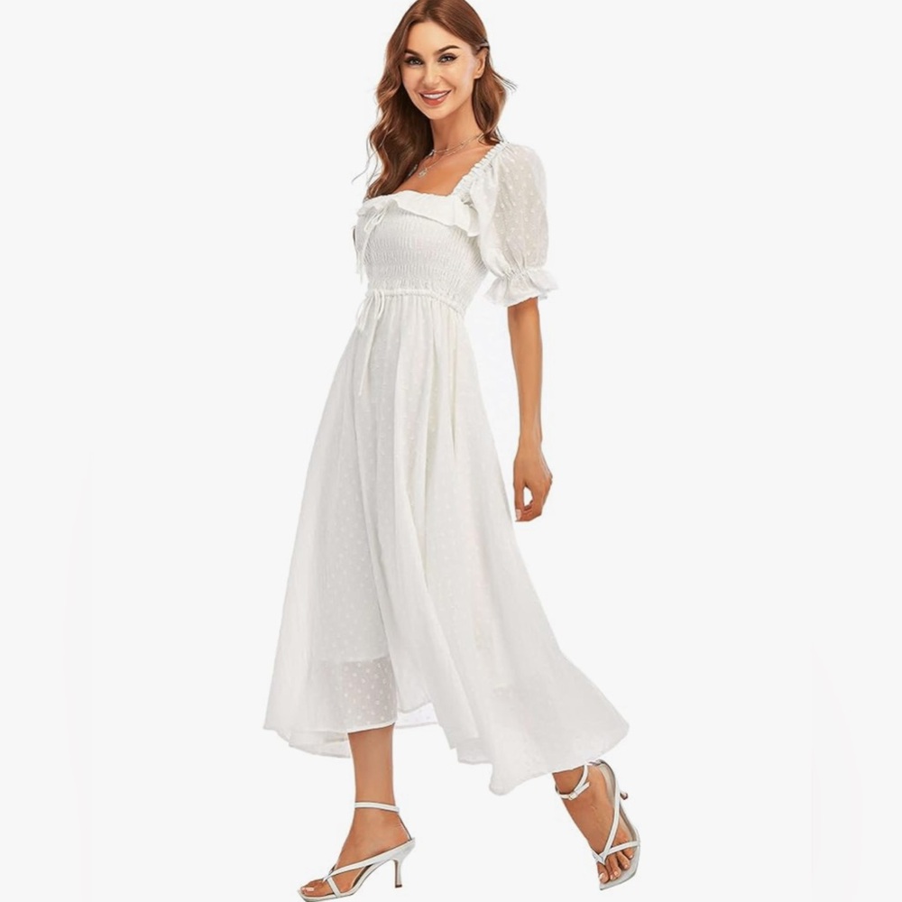 White Midi Summer polka dot Dress